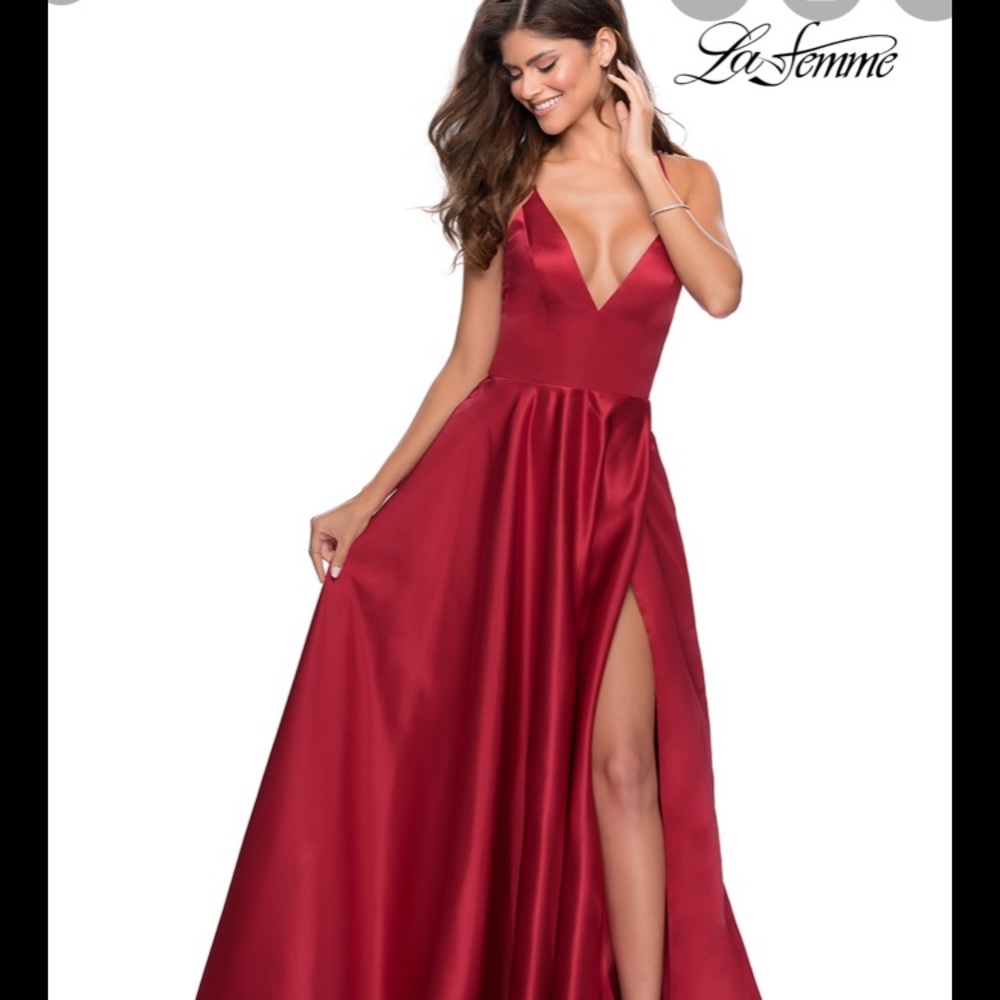 LaFemme Strappy Back Satin Ball Gown